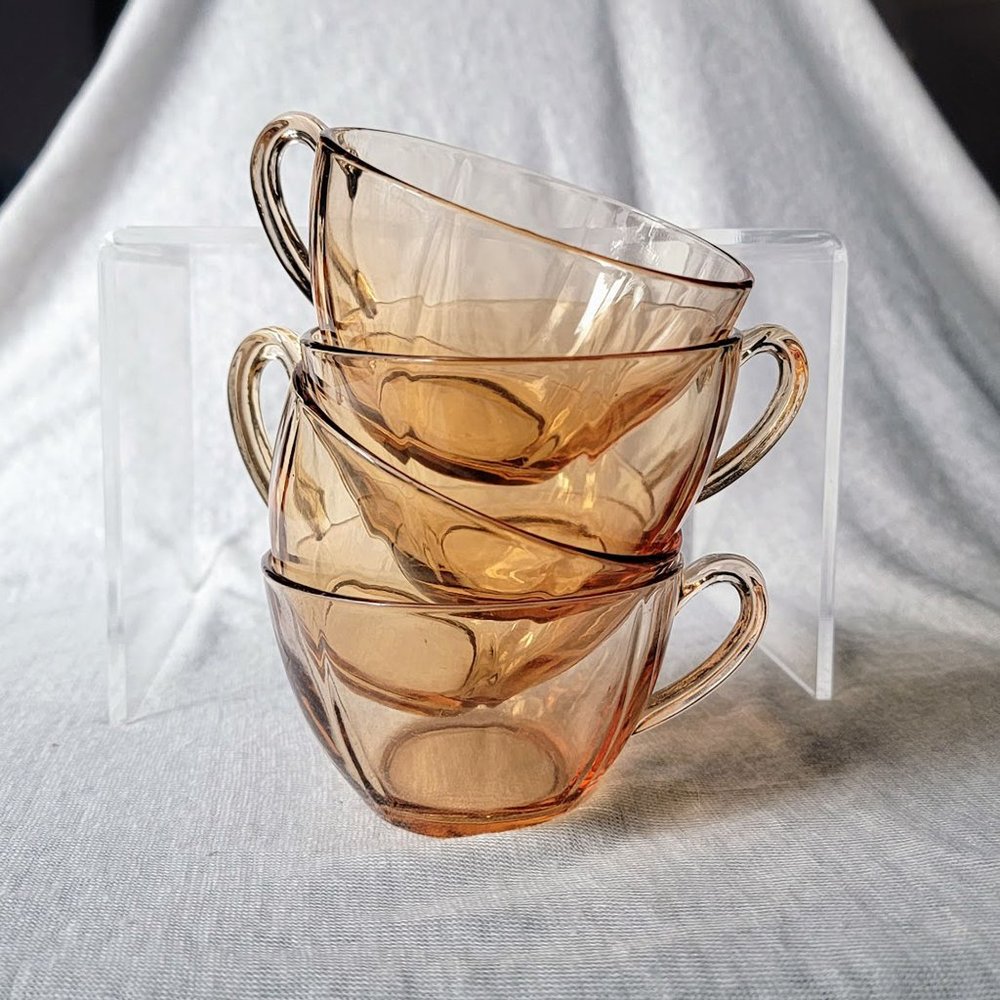 Set of 4 Vintage Amber Glass Teacups by Fostoria